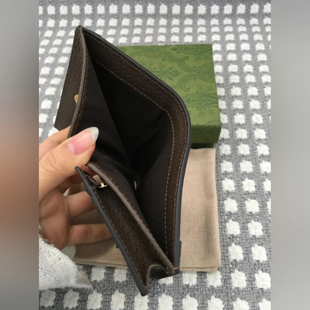 Gucci GG Supreme Bi-fold Card Wallet with Web Stripe - Brown/Beige/Green/Red